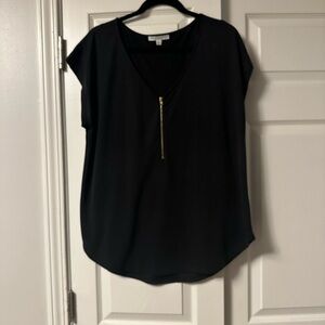 Green Envelope Black Blouse with Gold Accent